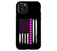 Carcasa para iPhone 11 Pro Día de San Valentín Corazones Rosa Bandera Americana Amante Patriótico