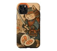 Carcasa para iPhone 11 Pro Divertido Sushi Samurai Cat Dojo Puesta de Sol Ukiyo-e Manga Kanji Art