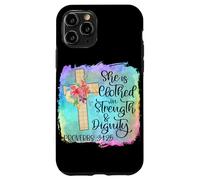 Carcasa para iPhone 11 Pro Ella está Vestida de Fuerza y dignidad Escritura Cristiana