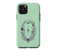 Carcasa para iPhone 11 Pro Fases Lunares Corona Botánica con Flores Violetas y Hojas