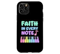 Carcasa para iPhone 11 Pro Fe en Cada Nota Piano Chica Cristiana Músico de la Iglesia