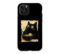 Carcasa para iPhone 11 Pro Funny Black Fat Cat Eating Ramen Japanese Kawaii Anime