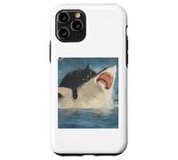 Carcasa para iPhone 11 Pro Funny Ocean Adventure Cat Biting a Shark Vintage