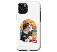 Carcasa para iPhone 11 Pro Funny Retro Cat Sunset Cocktail Beach Vacation Summer