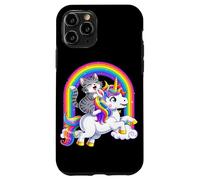 Carcasa para iPhone 11 Pro Gato Montando Unicornio Arco Iris Fantasía Lindo