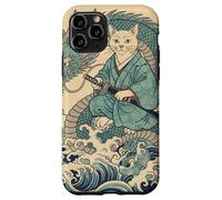 Carcasa para iPhone 11 Pro Gato Samurai Montando Dragón Gran Ola Ukiyo-e Arte Japonés