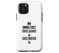 Carcasa para iPhone 11 Pro Gráfico Divertido de Books First Coffee Always Cats Forever