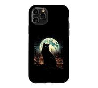 Carcasa para iPhone 11 Pro Green Cat Luna Llena Ciudad Vigilante Noche Felino