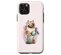Carcasa para iPhone 11 Pro Happy Easter Cat Easter Tea Cup Coffee Cat Siamese Floral