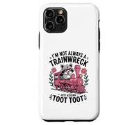 Carcasa para iPhone 11 Pro Im Not Always a Trainwreck Cute Raccoon Pink Toot Train