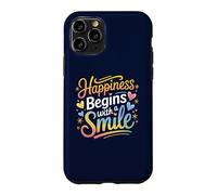Carcasa para iPhone 11 Pro La Felicidad Comienza con una Sonrisa Cita Positiva Hombres Mujeres Niños