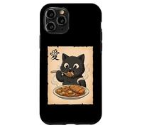 Carcasa para iPhone 11 Pro Lindo Gato Negro Kawaii Comiendo japonés Katsu Curry Food Anime