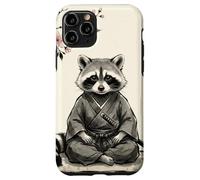 Carcasa para iPhone 11 Pro Lindo Mapache samurái Sentado bajo Flores de Cerezo Arte de Tinta