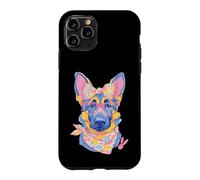 Carcasa para iPhone 11 Pro Lindo Pastor Alemán Perro Amante Gráfico Rosa Gafas Floral
