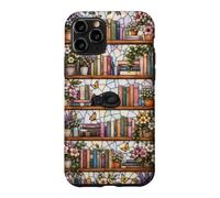 Carcasa para iPhone 11 Pro Literary Cat Book Lover Floral Estantería Vitral