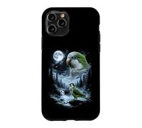 Carcasa para iPhone 11 Pro Loro cuáquero Aullando a la Luna 90's Retro Monk Parakeet