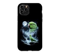 Carcasa para iPhone 11 Pro Loro Indio Ringneck Aullando a la Luna 90's Retro Bird