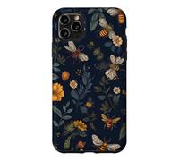 Carcasa para iPhone 11 Pro MAX Abejas y Flores Silvestres en Azul Oscuro