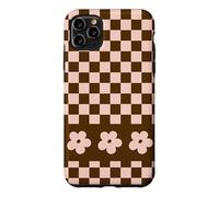 Carcasa para iPhone 11 Pro MAX Aesthetic Checker Retro Groovy Flowers in Beige and Brown