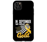 Carcasa para iPhone 11 Pro MAX Bandera Americana de Estados Unidos sobre el cáncer Infantil con Cinta Dorada