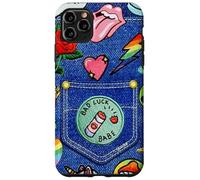 Carcasa para iPhone 11 Pro MAX Blue Denim Patch Pattern Bad Luck Babe 90s Diseño estético