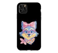 Carcasa para iPhone 11 Pro MAX Blue Fox Retrato Animal Lover Graphic Pink Glasses Bow
