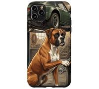 Carcasa para iPhone 11 Pro MAX Boxer Dog Mechanic Garage Escena de reparación de Coches clásicos