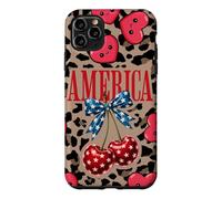 Carcasa para iPhone 11 Pro MAX Brown Cheetah America Girls con Estampado de Leopardo, Cereza y Lazo