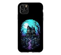 Carcasa para iPhone 11 Pro MAX Casa embrujada Luna de Sangre Arte de Grabado en Madera