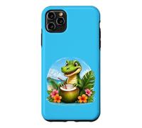 Carcasa para iPhone 11 Pro MAX Cocodrilo Divertido en la Playa, Flores Tropicales de Coco