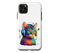 Carcasa para iPhone 11 Pro MAX Colorful Cat Portrait Art Headphones Music Lover Graphic