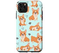 Carcasa para iPhone 11 Pro MAX Cute Corgi Dog with Paws Lover in Aqua Turquoise Pattern