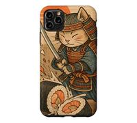 Carcasa para iPhone 11 Pro MAX Divertido Sushi Samurai Cat Dojo Puesta de Sol Ukiyo-e Manga Kanji Art