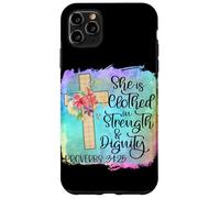 Carcasa para iPhone 11 Pro MAX Ella está Vestida de Fuerza y dignidad Escritura Cristiana