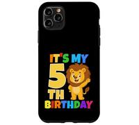 Carcasa para iPhone 11 Pro MAX Fiesta temática de Safari de león de 5 años con Texto en inglés It's My 5th Birthday