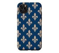 Carcasa para iPhone 11 Pro MAX Flor de lis, símbolo Real francés, Beige sobre Azul Marino