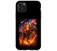 Carcasa para iPhone 11 Pro MAX Funny Coffee Orange Cat Riding T-Rex in Cosmic Galaxy UFO