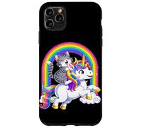 Carcasa para iPhone 11 Pro MAX Gato Montando Unicornio Arco Iris Fantasía Lindo