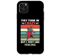 Carcasa para iPhone 11 Pro MAX Gato Vintage Piensan Que Estoy Loco Pero Me Gusta Esgrima