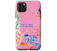 Carcasa para iPhone 11 Pro MAX God Is Good Summer Ocean Preppy Pink Turtle & Coral