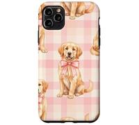 Carcasa para iPhone 11 Pro MAX Golden Retriever Puppy Lazo Rosa Gingham Sweet Dog Design