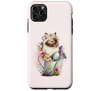 Carcasa para iPhone 11 Pro MAX Happy Easter Cat Easter Tea Cup Coffee Cat Siamese Floral