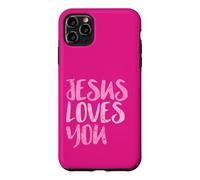 Carcasa para iPhone 11 Pro MAX Jesus Loves You, Mensaje Rosa Desgastado, Cristiano