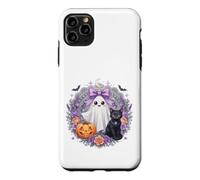Carcasa para iPhone 11 Pro MAX Kawaii Fantasma Gato Negro Calabaza Halloween Floral