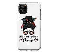 Carcasa para iPhone 11 Pro MAX Kinda Busy Being A Dog Mom Plott Hound Funny Messy Bun