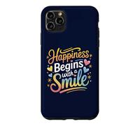 Carcasa para iPhone 11 Pro MAX La Felicidad Comienza con una Sonrisa Cita Positiva Hombres Mujeres Niños