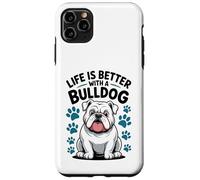 Carcasa para iPhone 11 Pro MAX La Vida es Mejor con un Bulldog, Perro matón Blanco