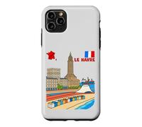 Carcasa para iPhone 11 Pro MAX Le Havre Francia Skyline Retro Viajes Ilustración