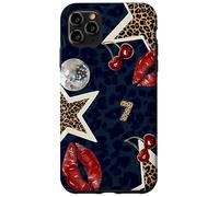 Carcasa para iPhone 11 Pro MAX Leopard Stars Cherry Kiss Disco Ball Y2K Negro Cheetah Print