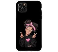 Carcasa para iPhone 11 Pro MAX Linda Chica Signo de Paz Pelo Rizado Divertido gráfico juguetón Trippy